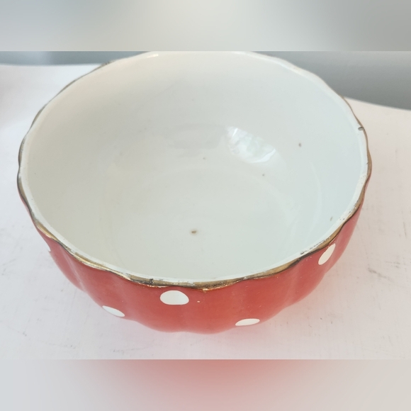 Vintage Sarreguemines France Mixing Bowl 6.75" Red With White Polka Dots - Picture 1 of 5